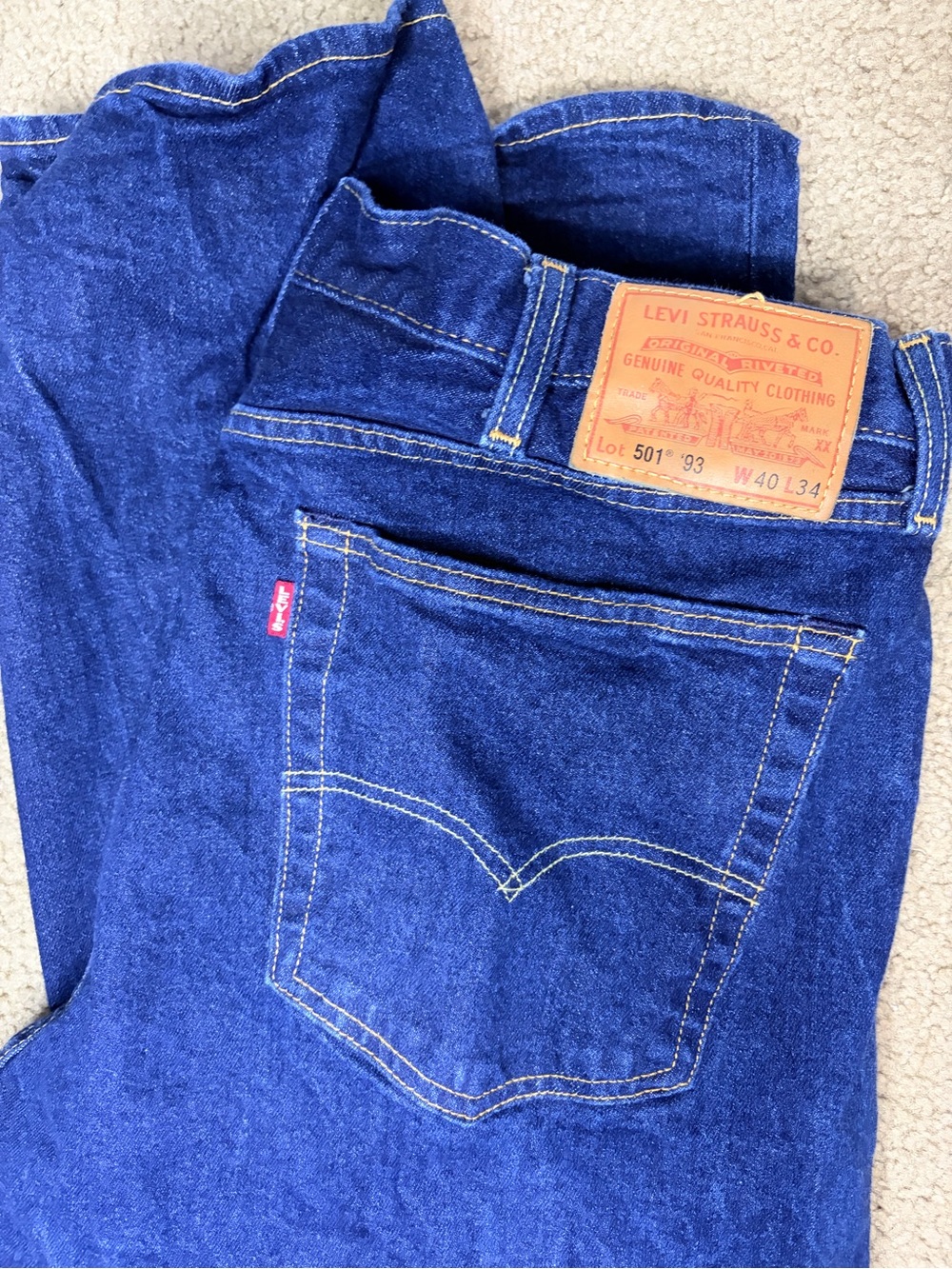 Levi's Bootcut Jeans in Deep Blue with Tan Leather Patch